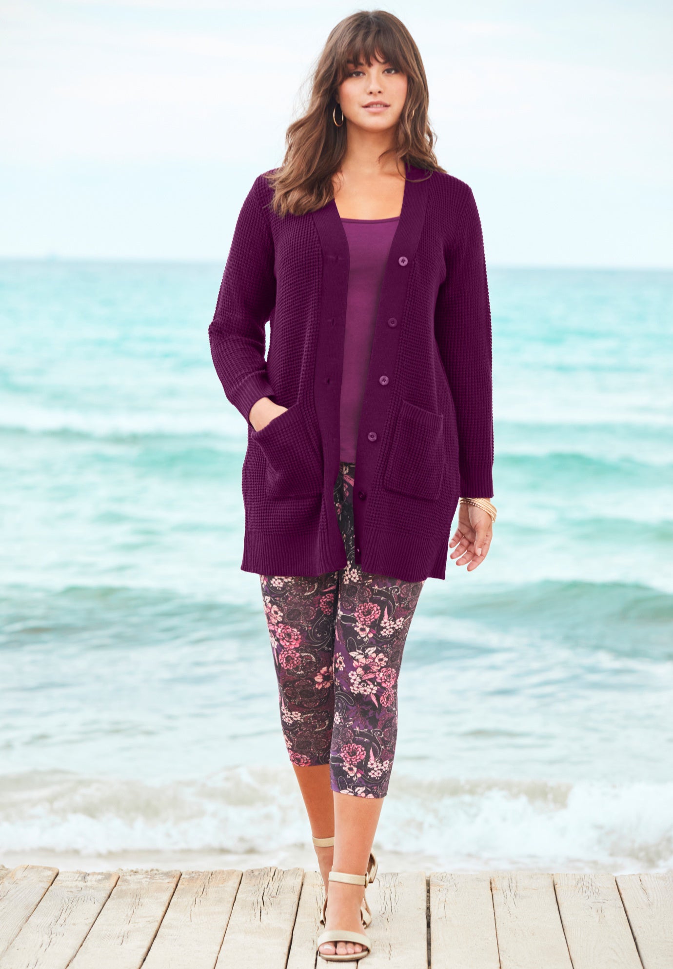 Open Front Waffle Knit Cardigan image number 4