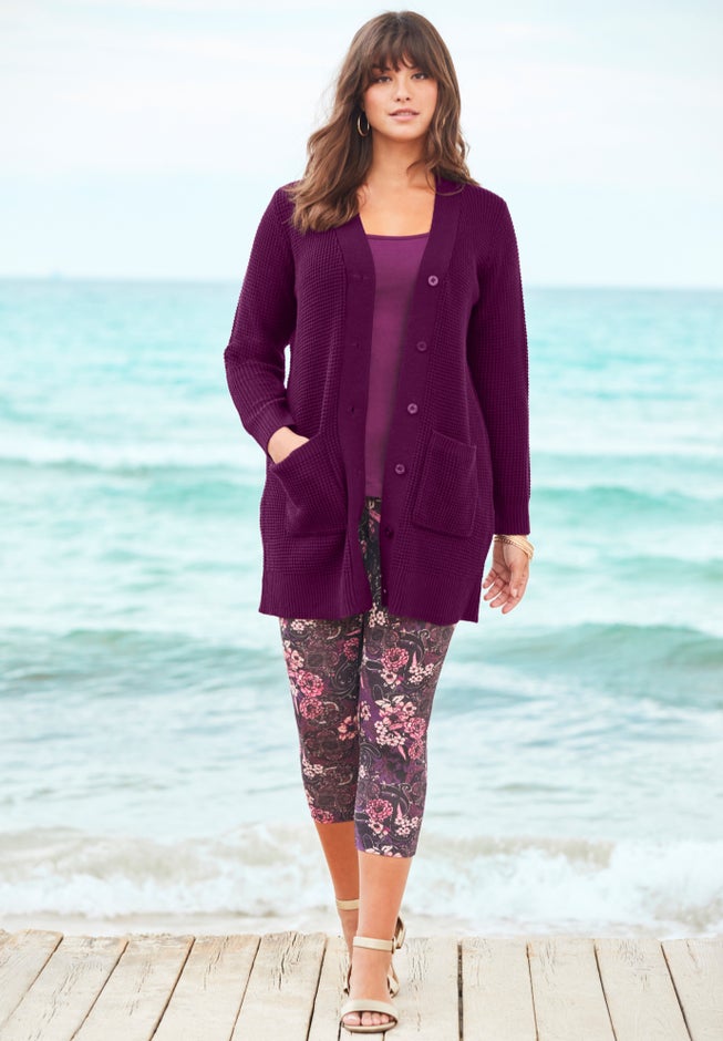 Open Front Waffle Knit Cardigan image number 4