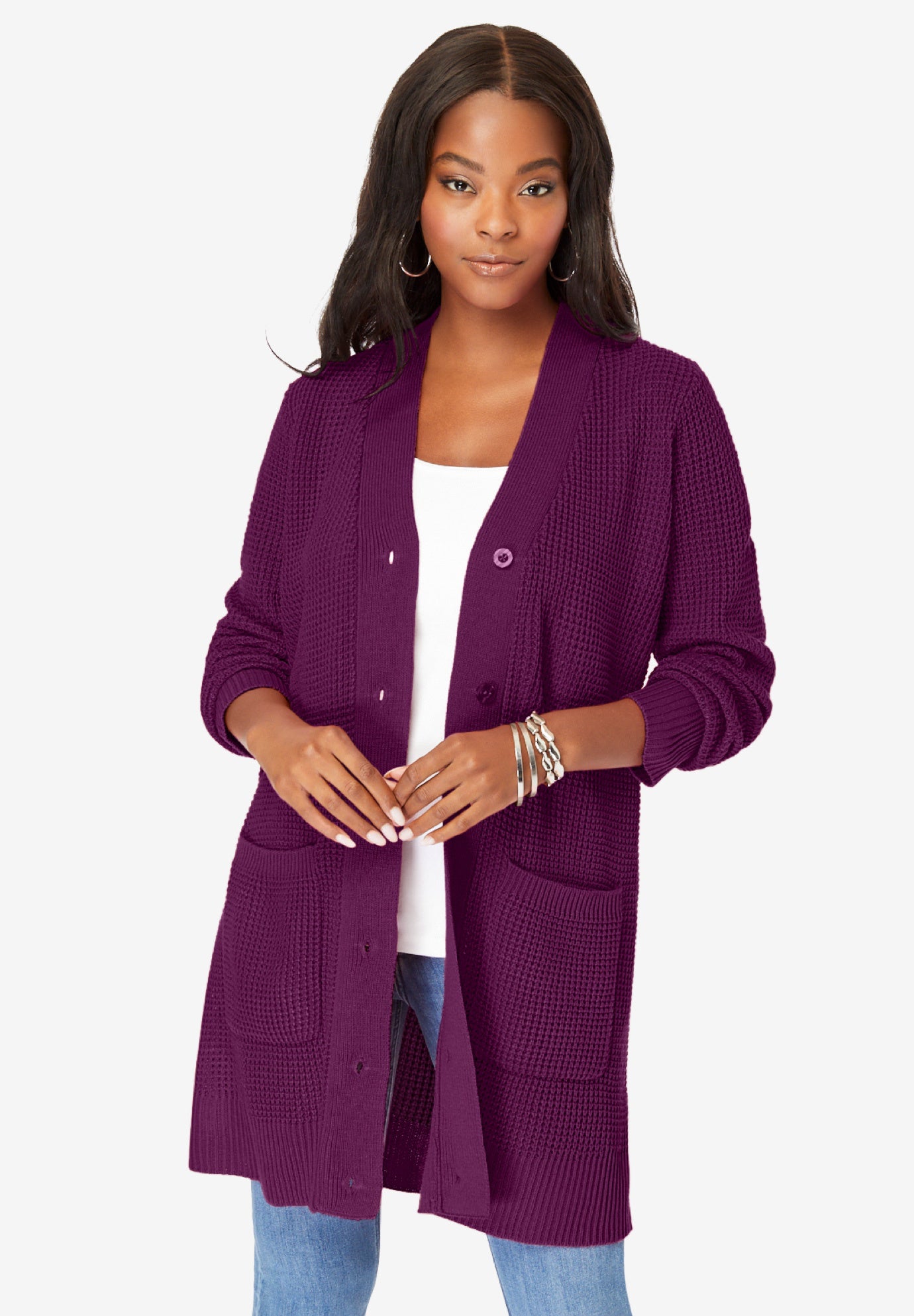 Open Front Waffle Knit Cardigan image number 0