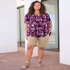 Plus Size Tara Pleated Shirt &ndash; Adjustable 3/4 Sleeve Swing Tunic with Notch Collar image number null