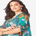 Plus Size Tara Pleated Shirt – Adjustable 3/4 Sleeve Swing Tunic with Notch Collar image number null