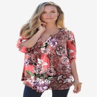 Plus Size Tara Pleated Shirt – Adjustable 3/4 Sleeve Swing Tunic with Notch Collar image number null