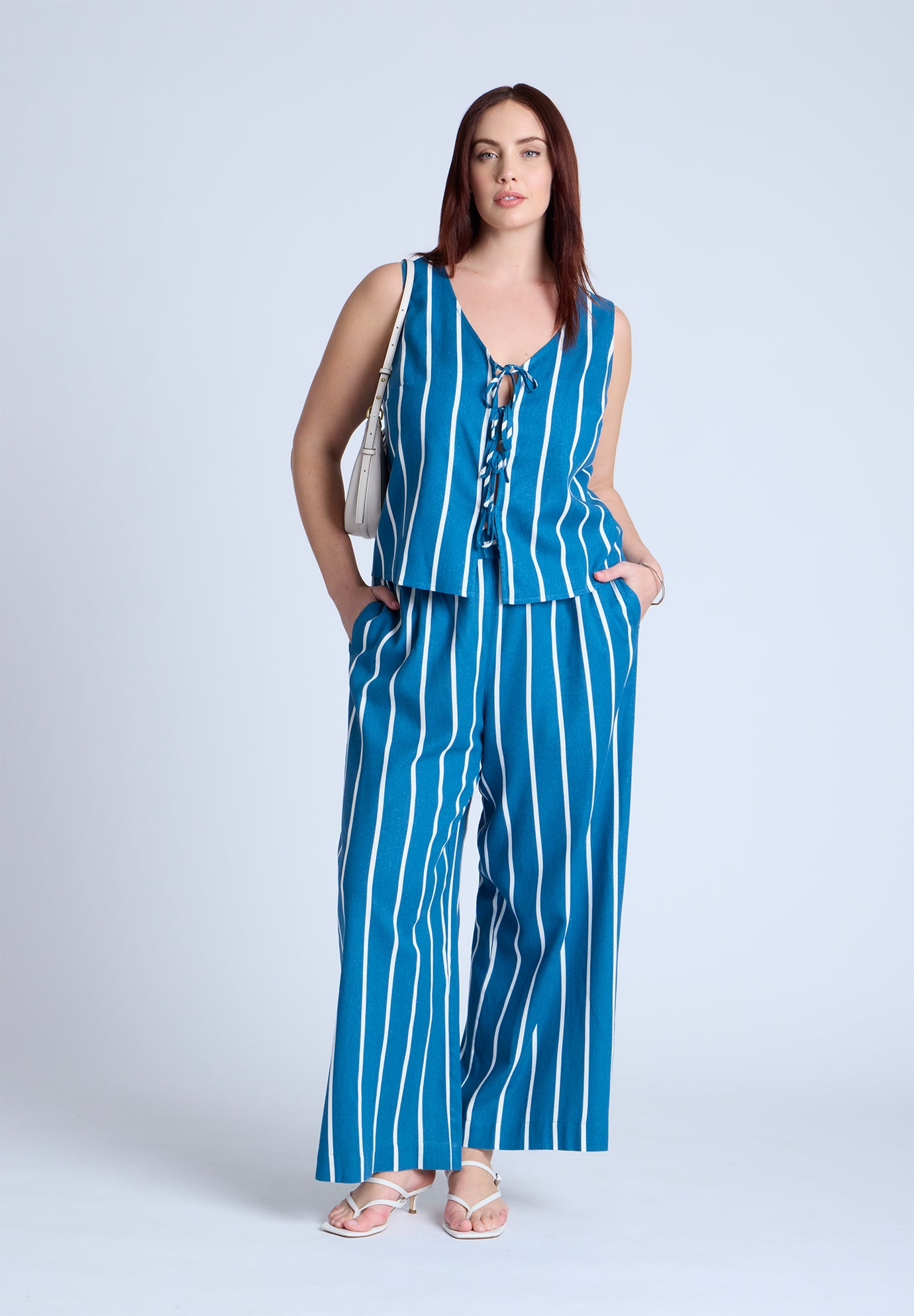 Wide Leg Striped Linen Blend Pant image number 0
