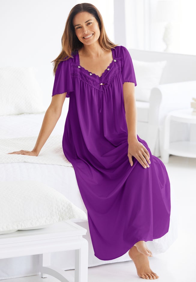 Long Silky Lace-Trim Gown image number 5