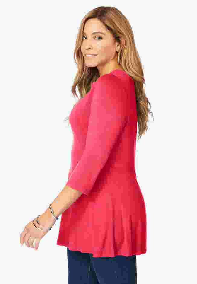 Stretch Knit Henley Notch Babydoll Tunic image number 3