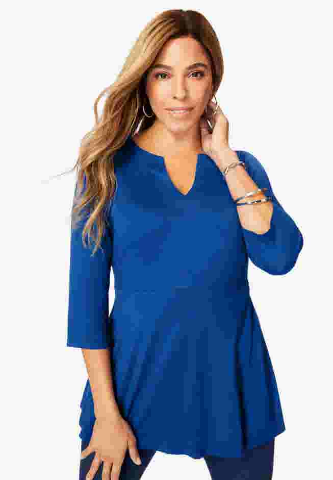 Stretch Knit Henley Notch Babydoll Tunic image number 4