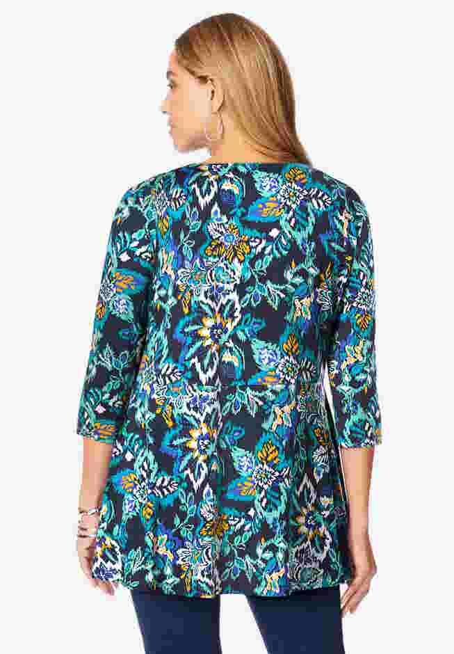 Stretch Knit Henley Notch Babydoll Tunic image number 1