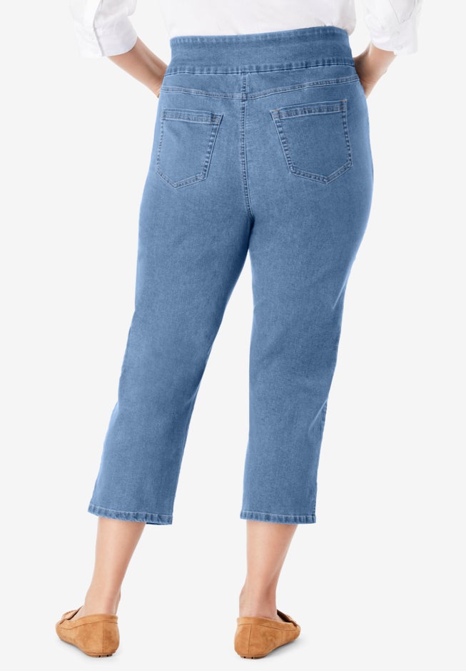 Pull-On Flex-Fit Elastic-Waist Stretch Denim Capri Jeans image number 2