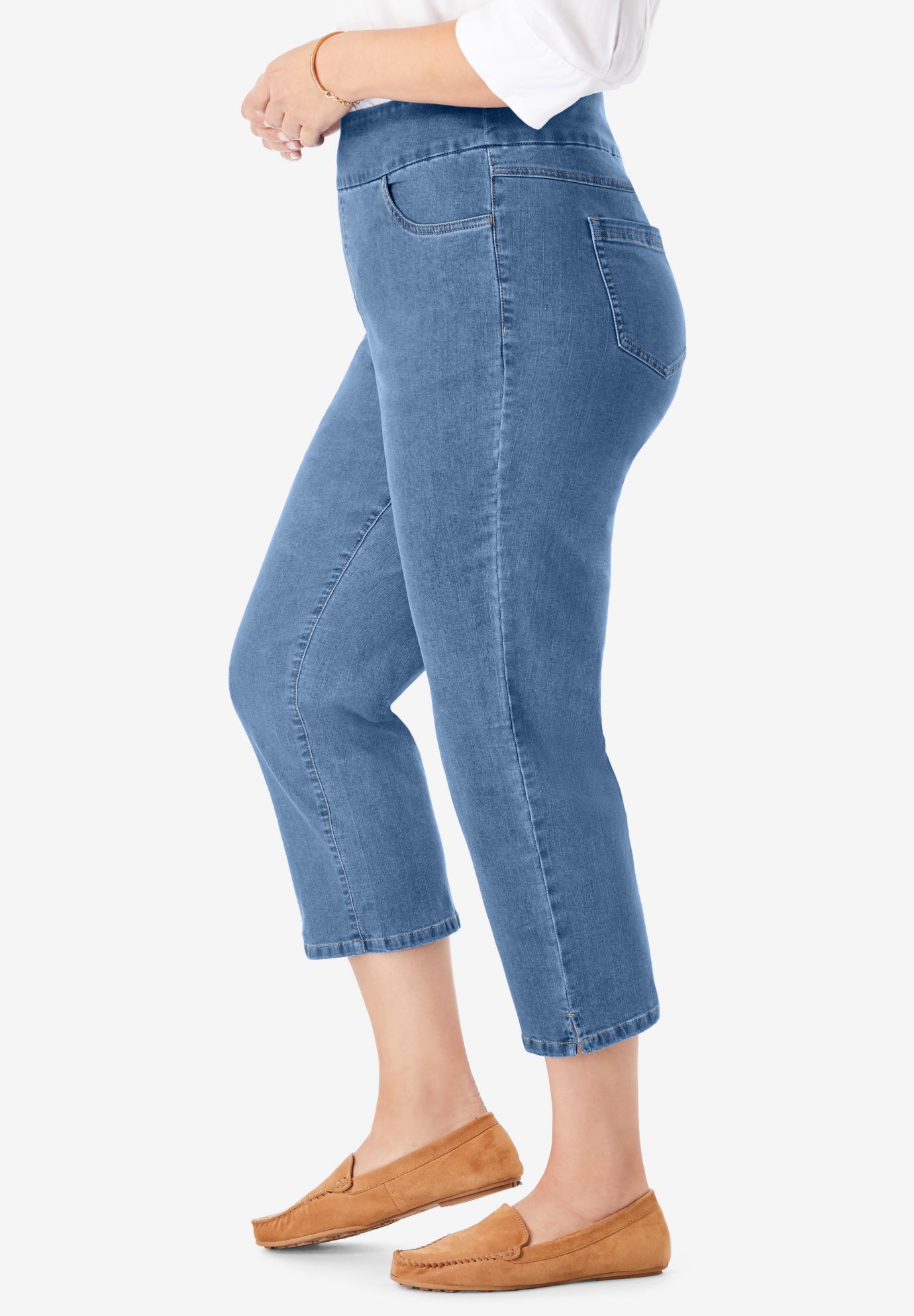 Pull-On Flex-Fit Elastic-Waist Stretch Denim Capri Jeans image number 3