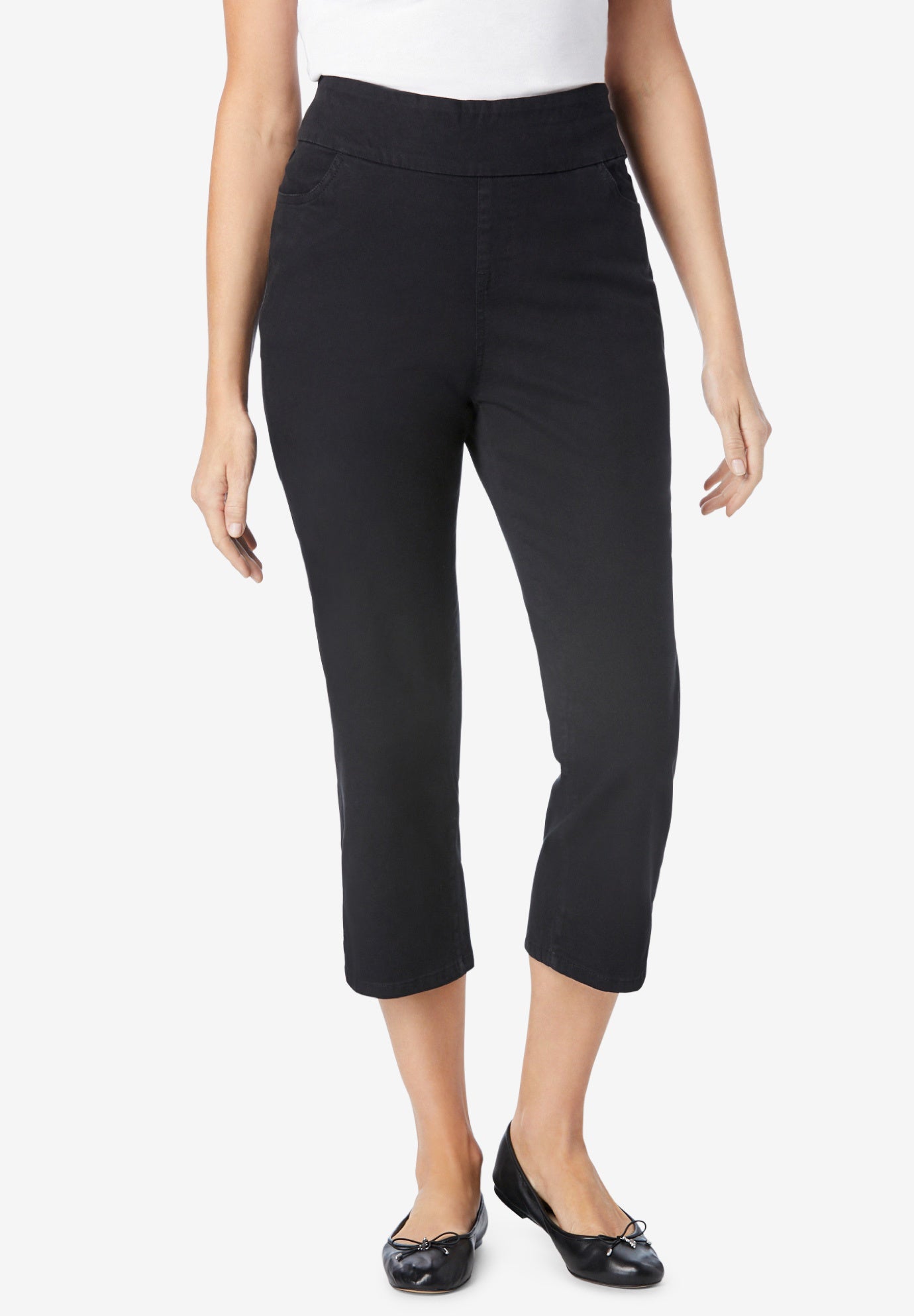 Pull-On Flex-Fit Elastic-Waist Stretch Denim Capri Jeans image number 0