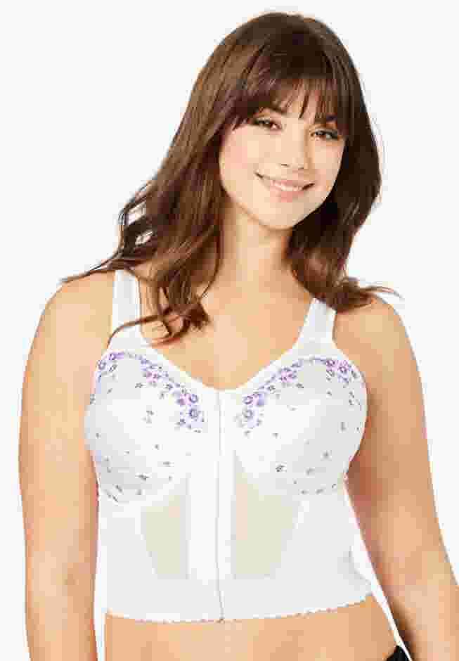 Embroidered Front-Close Longline Posture Bra image number 0