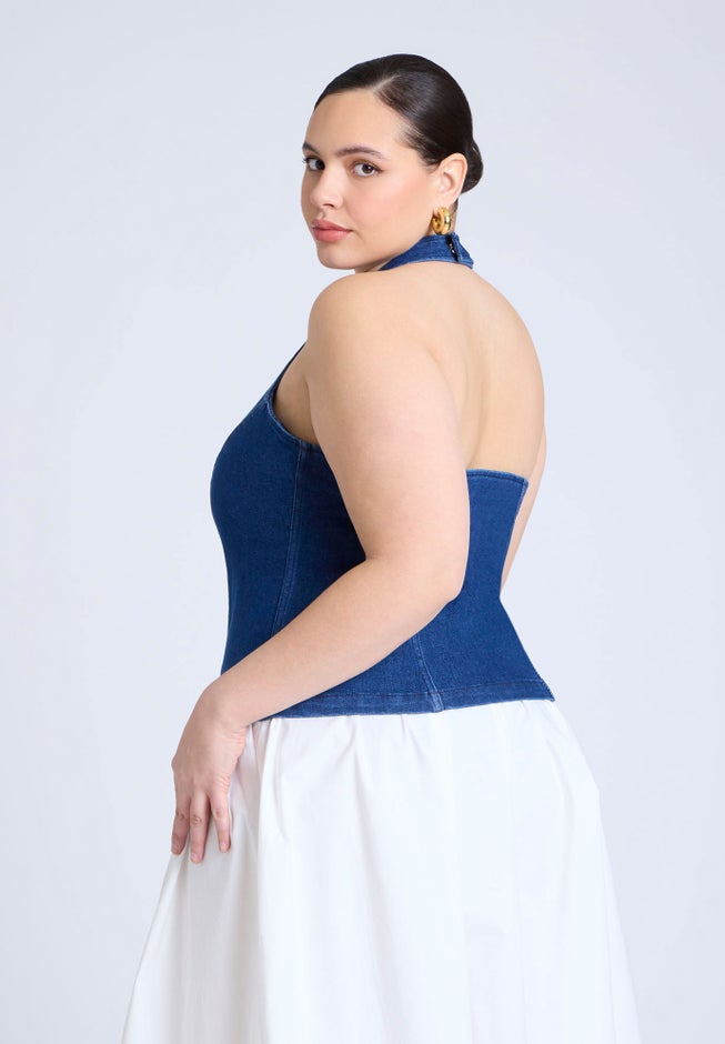  Comfort Stretch Denim Halter Top  image number 1