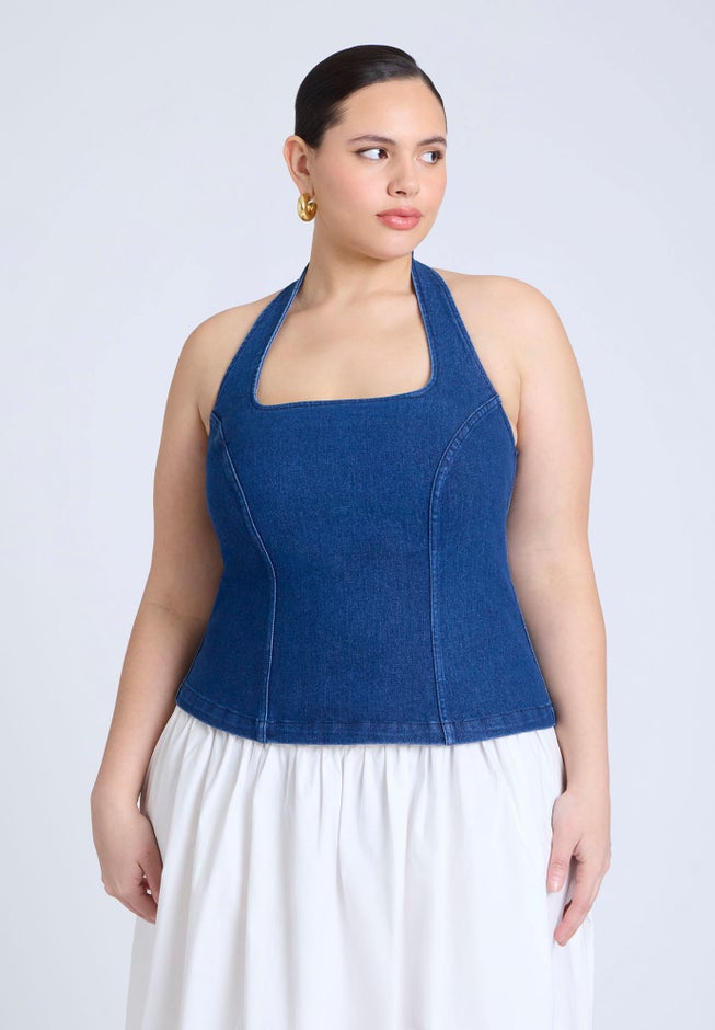 Comfort Stretch Denim Halter Top image number null