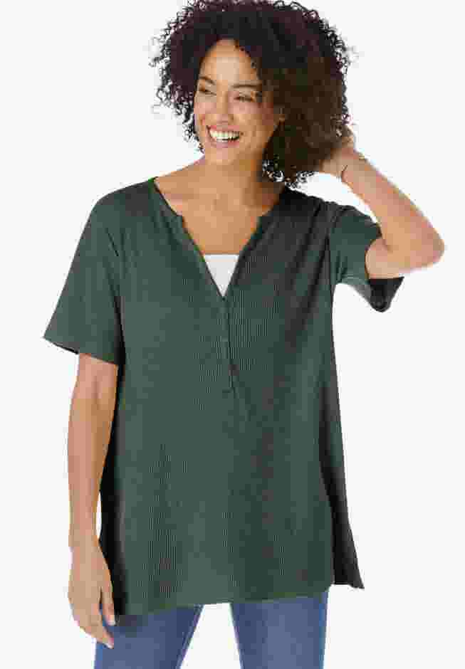 Split-Neck Henley Thermal Tee image number 4