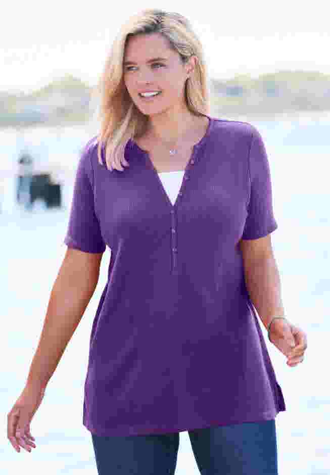 Split-Neck Henley Thermal Tee image number 7