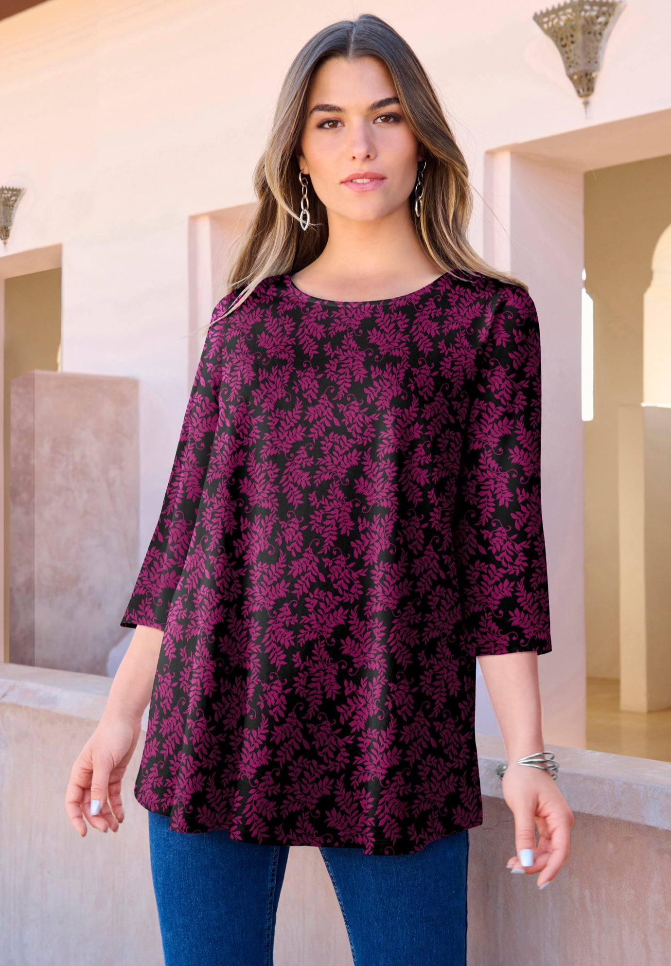 Plus Size Ultimate Three Quarter Sleeve Swing Tee image number 0