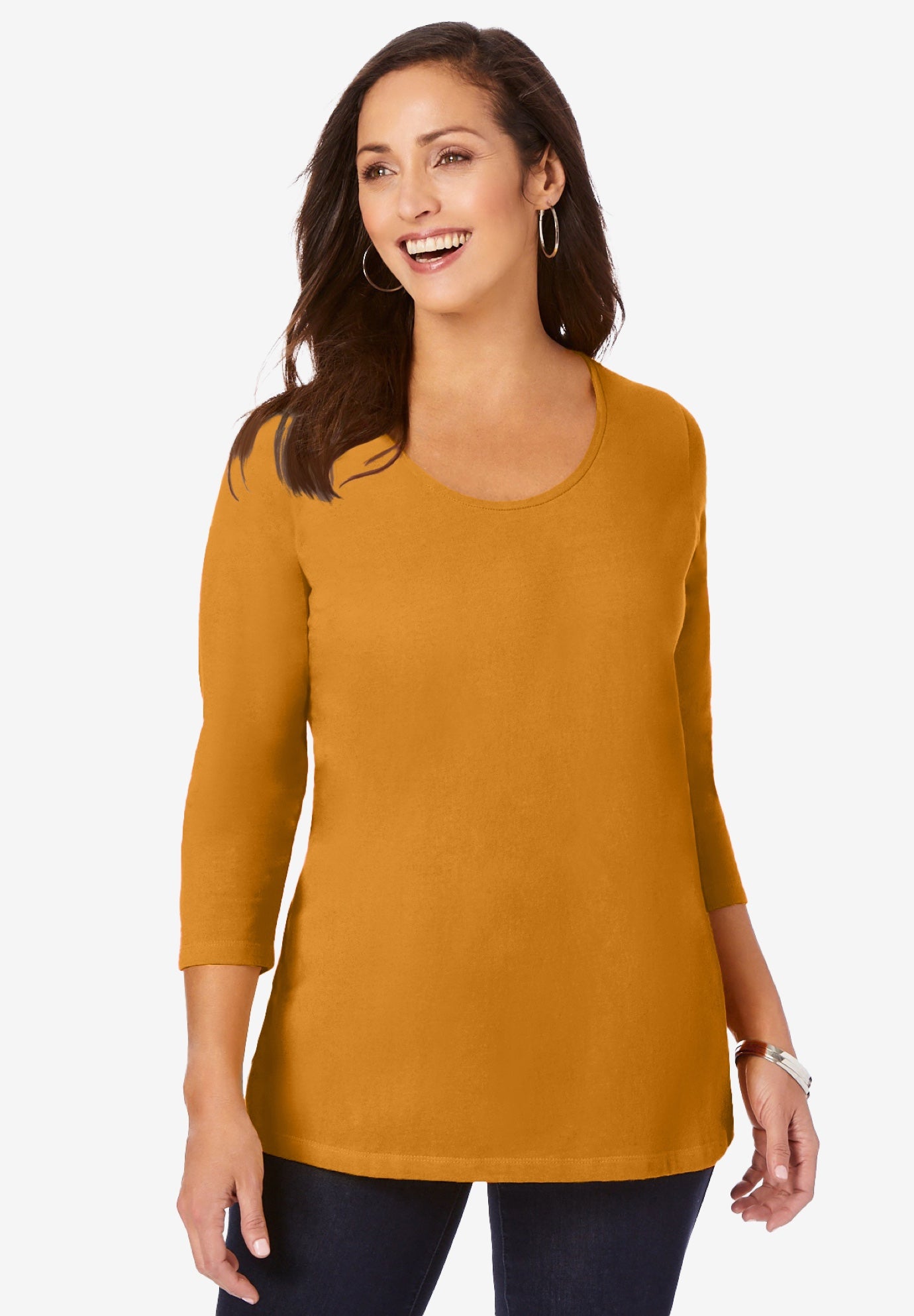 Stretch Cotton Scoop Neck Tee image number 0