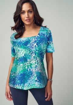 Stretch Cotton Square Neck Tee