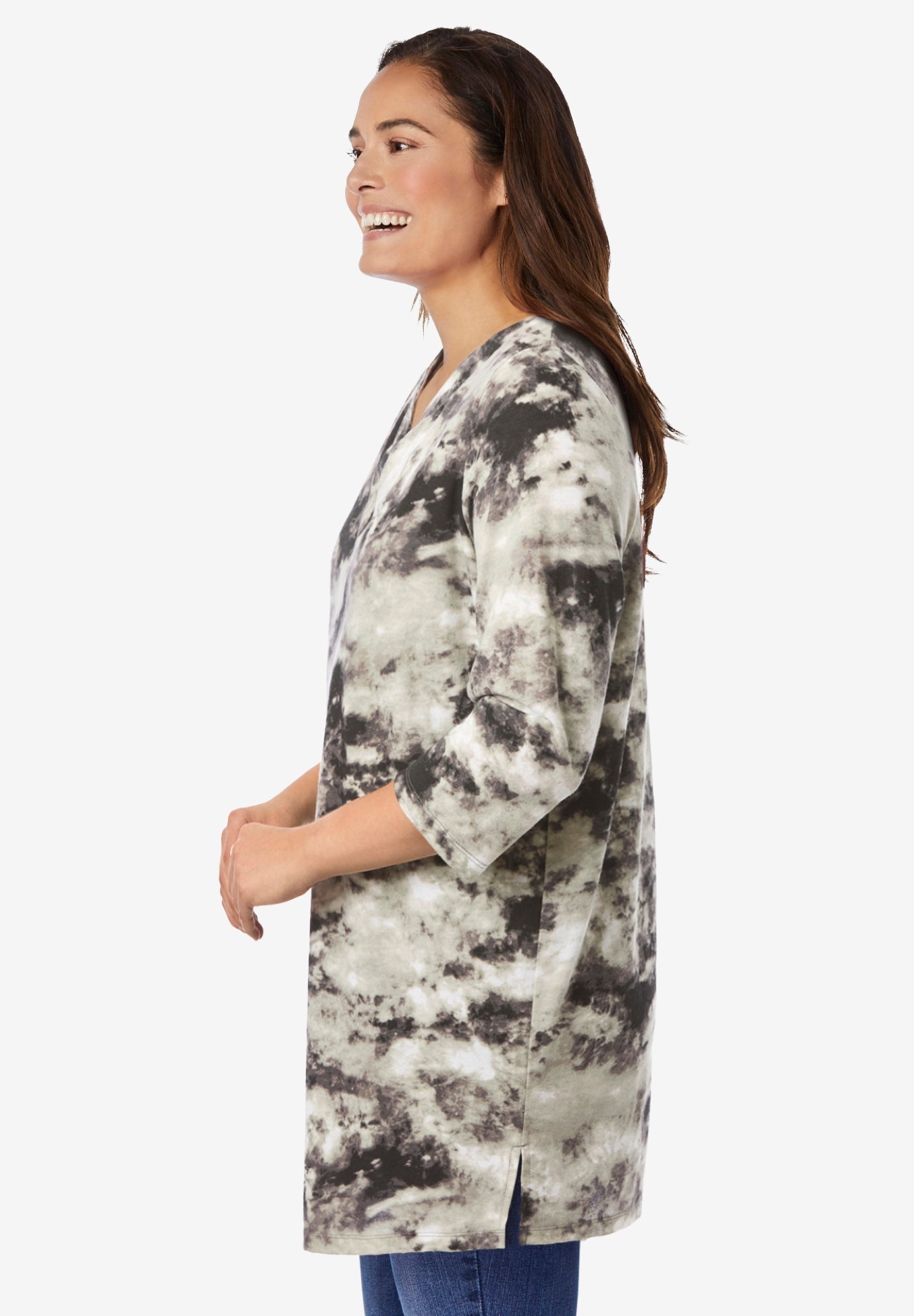 Three-Quarter Sleeve Notch-Neck Tunic image number 2