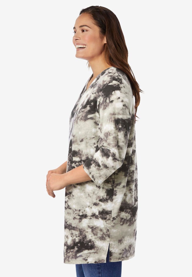 Three-Quarter Sleeve Notch-Neck Tunic image number 2
