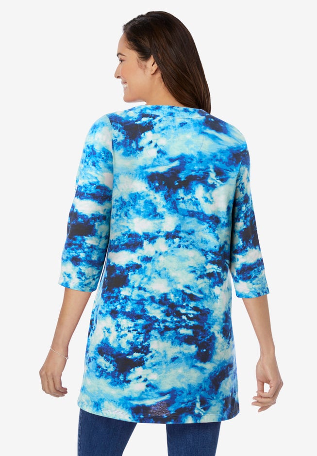 Three-Quarter Sleeve Notch-Neck Tunic image number 1