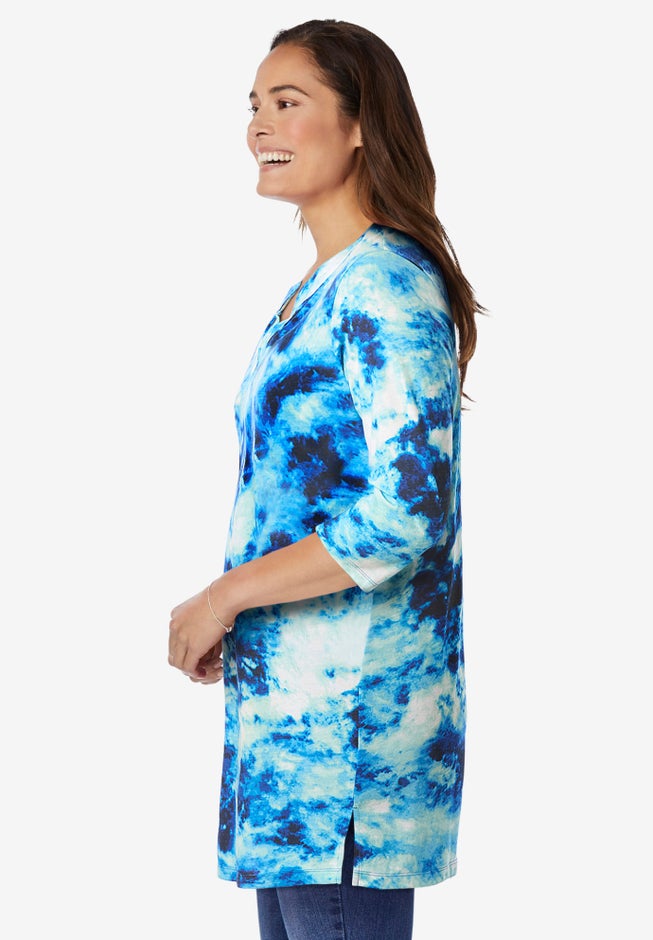 Three-Quarter Sleeve Notch-Neck Tunic image number 2