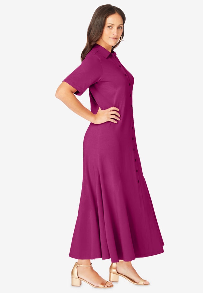 Stretch Cotton Button Front Maxi Dress image number 2
