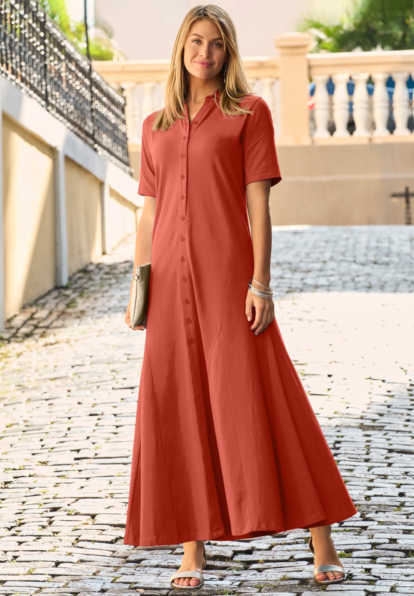 Stretch Cotton Button Front Maxi Dress image number 0