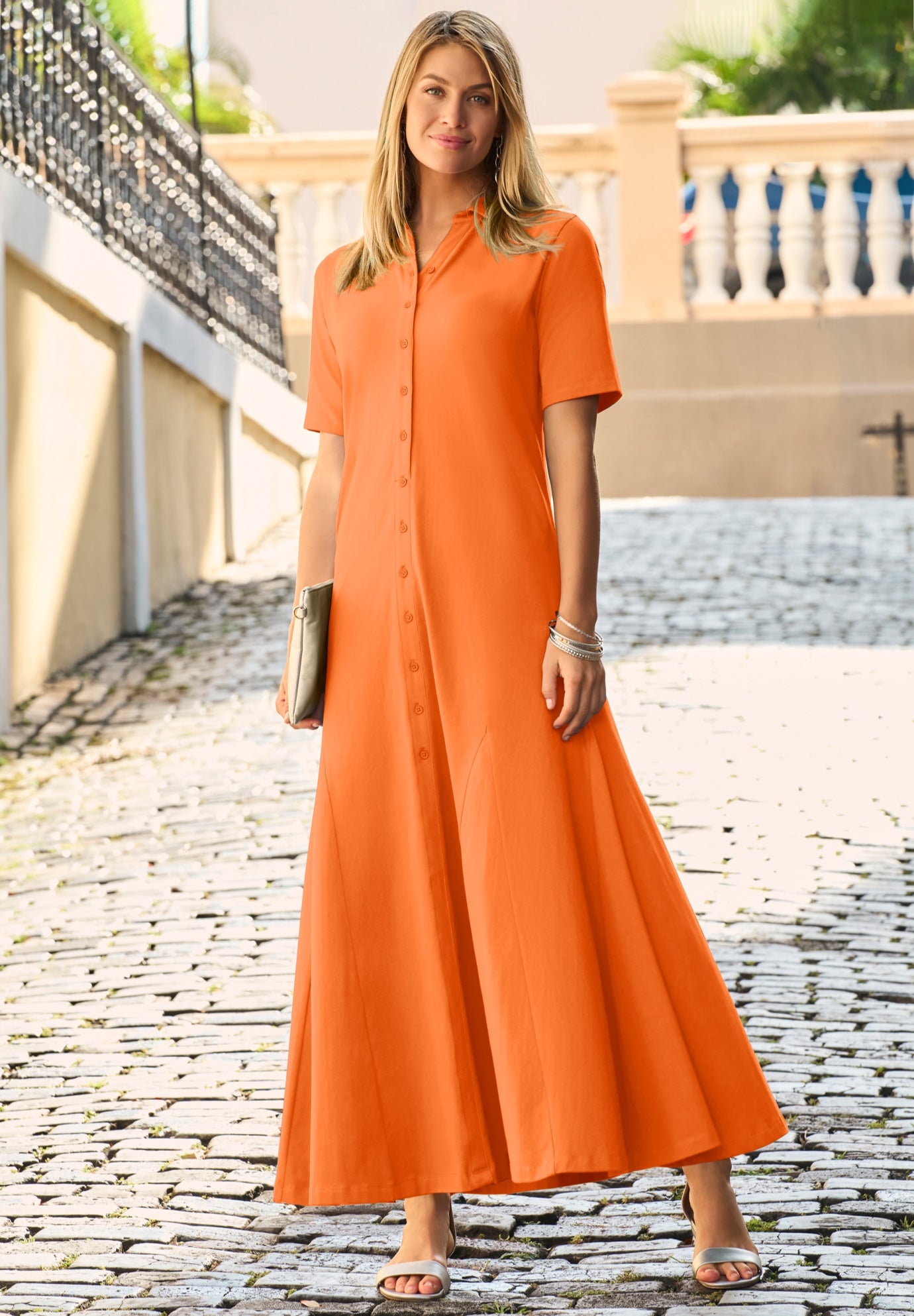 Stretch Cotton Button Front Maxi Dress image number 0