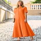 Stretch Cotton Button Front Maxi Dress image number 0
