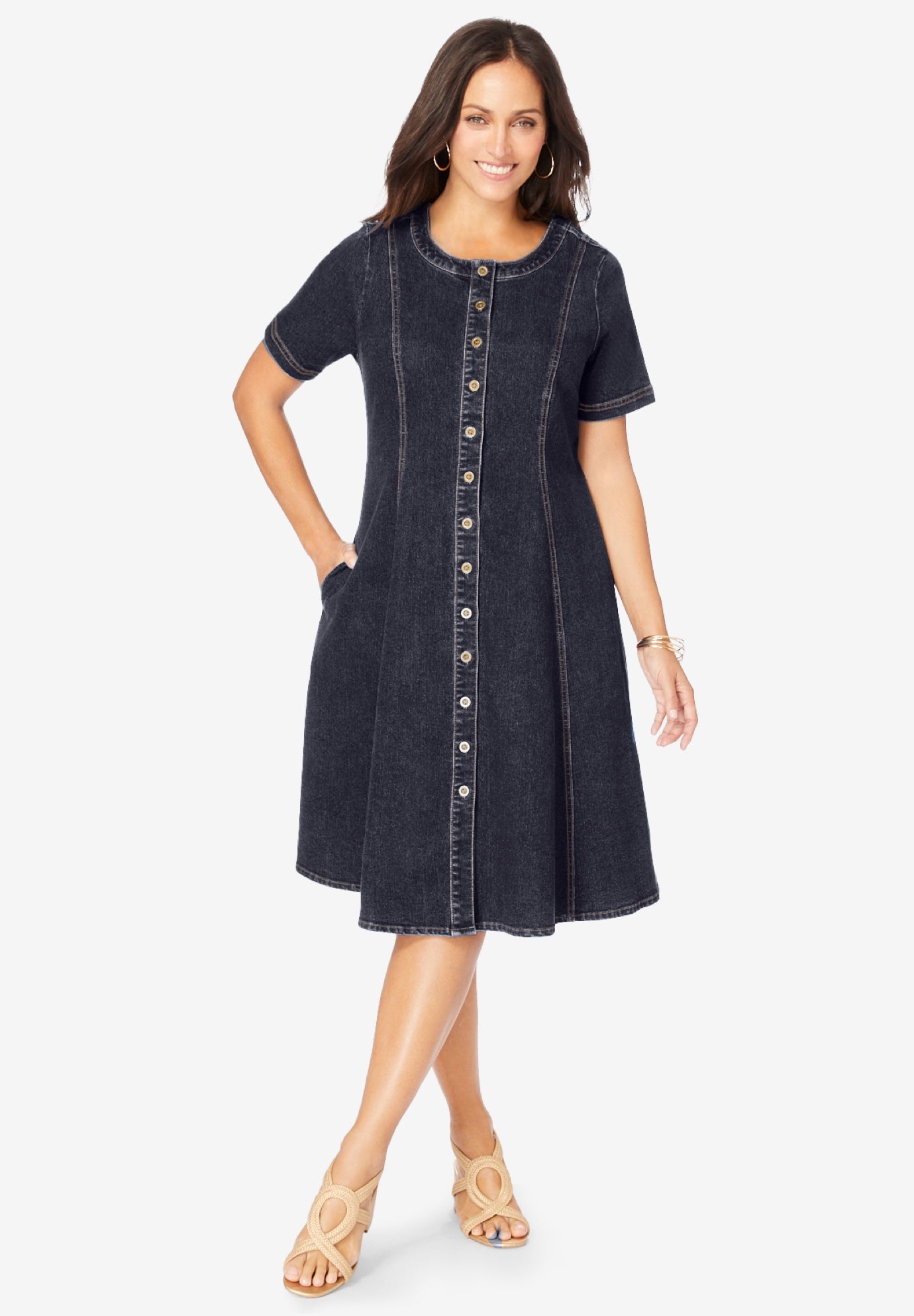 Button Front Denim Dress image number 0