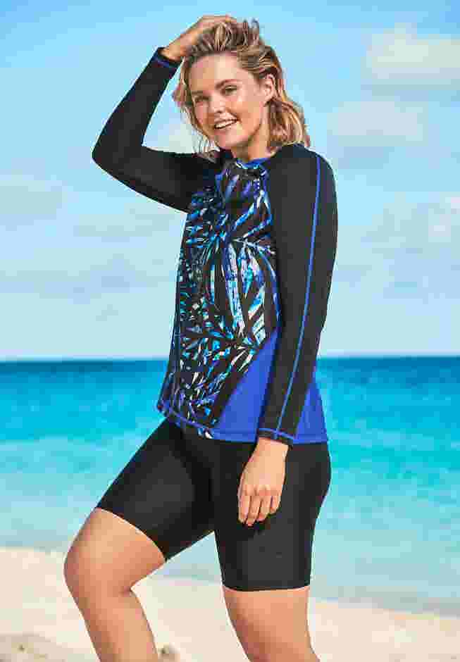 Chlorine Resistant Long-Sleeve Colorblock Swim Tee image number 2