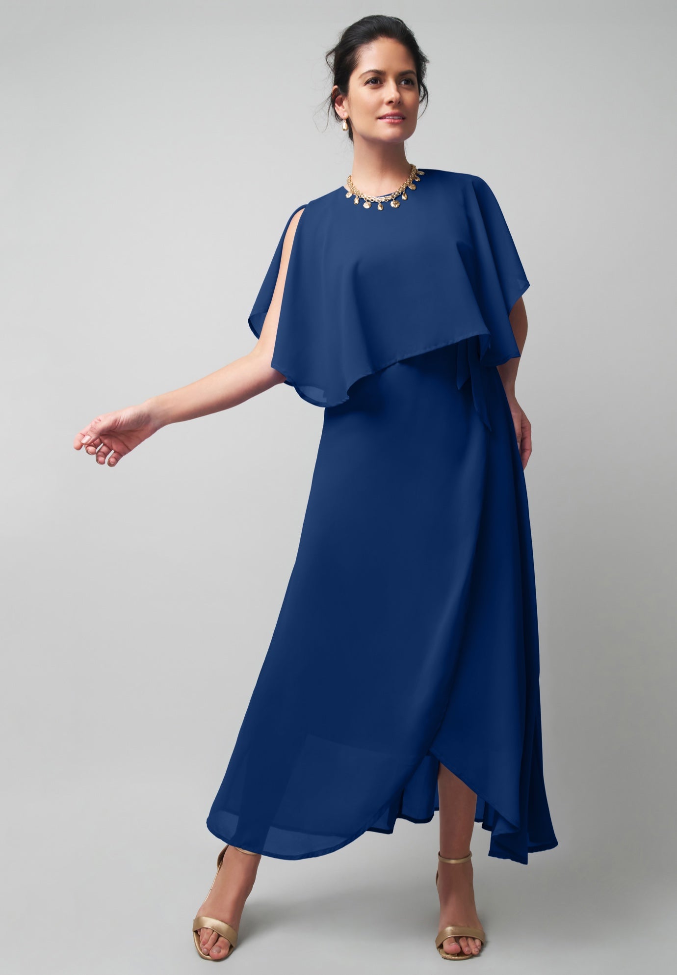 Georgette Maxi Cape Sleeve Dress image number 0