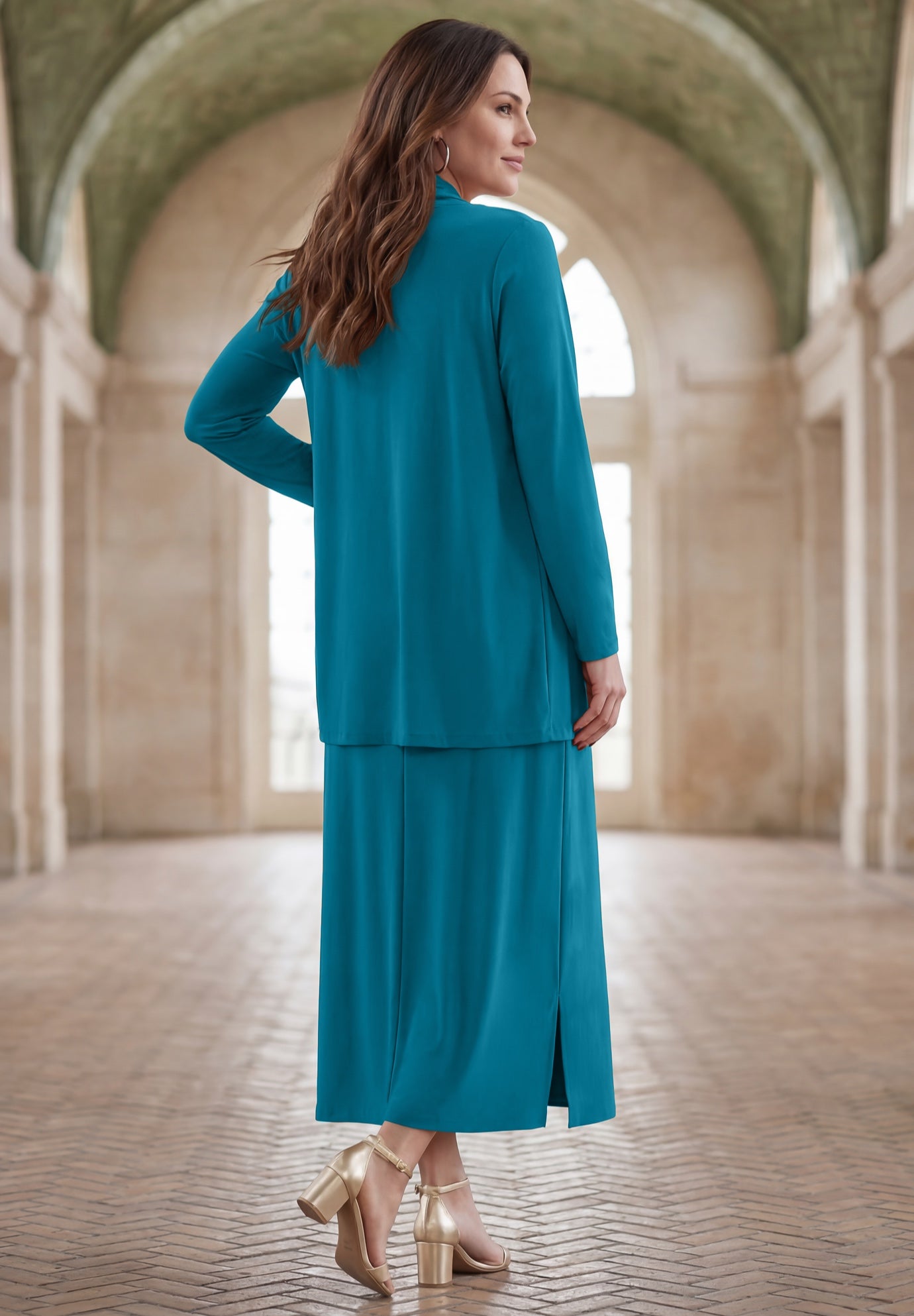 2-Piece Cowlneck Jacket Dress image number 1