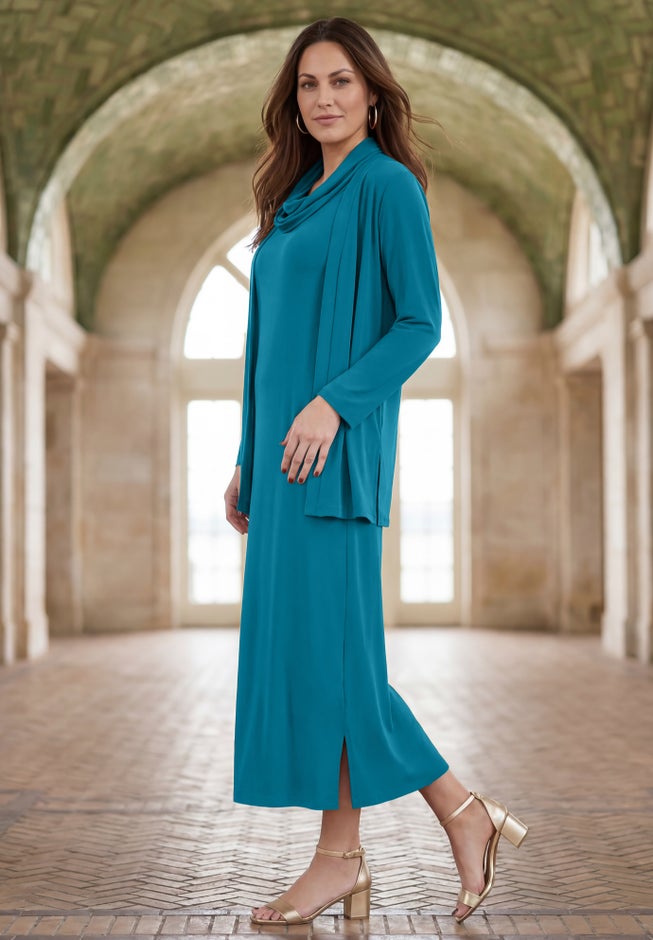 2-Piece Cowlneck Jacket Dress image number 2