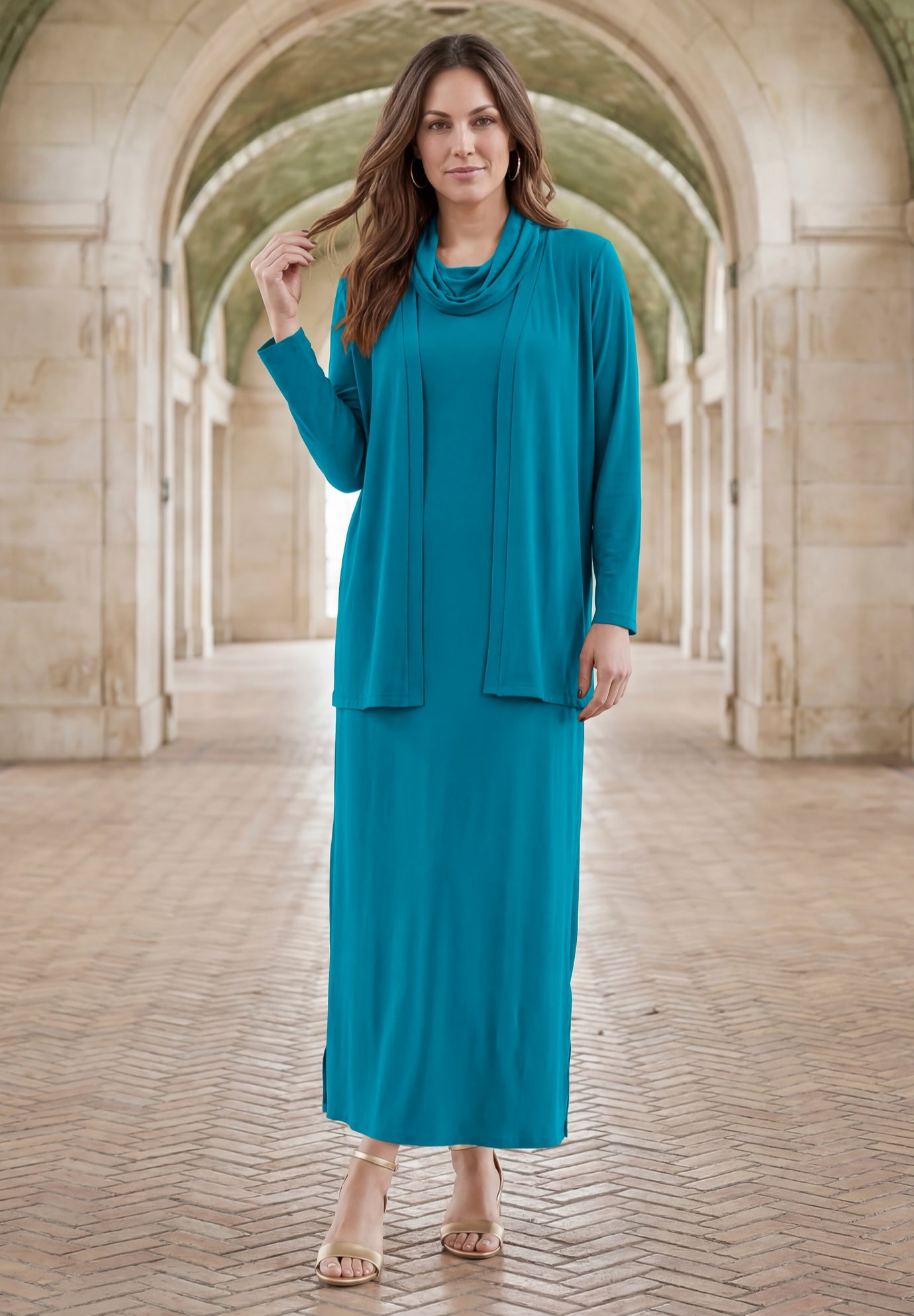 2-Piece Cowlneck Jacket Dress image number 0