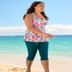 Longer-Length Ruched V-Neck Braided Racerback Tankini Top image number 2