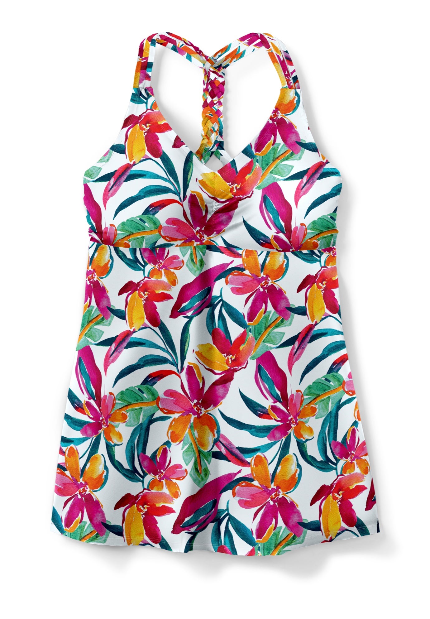 Longer-Length Ruched V-Neck Braided Racerback Tankini Top image number 3