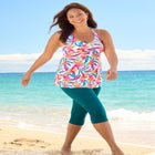 Longer-Length Ruched V-Neck Braided Racerback Tankini Top image number 0