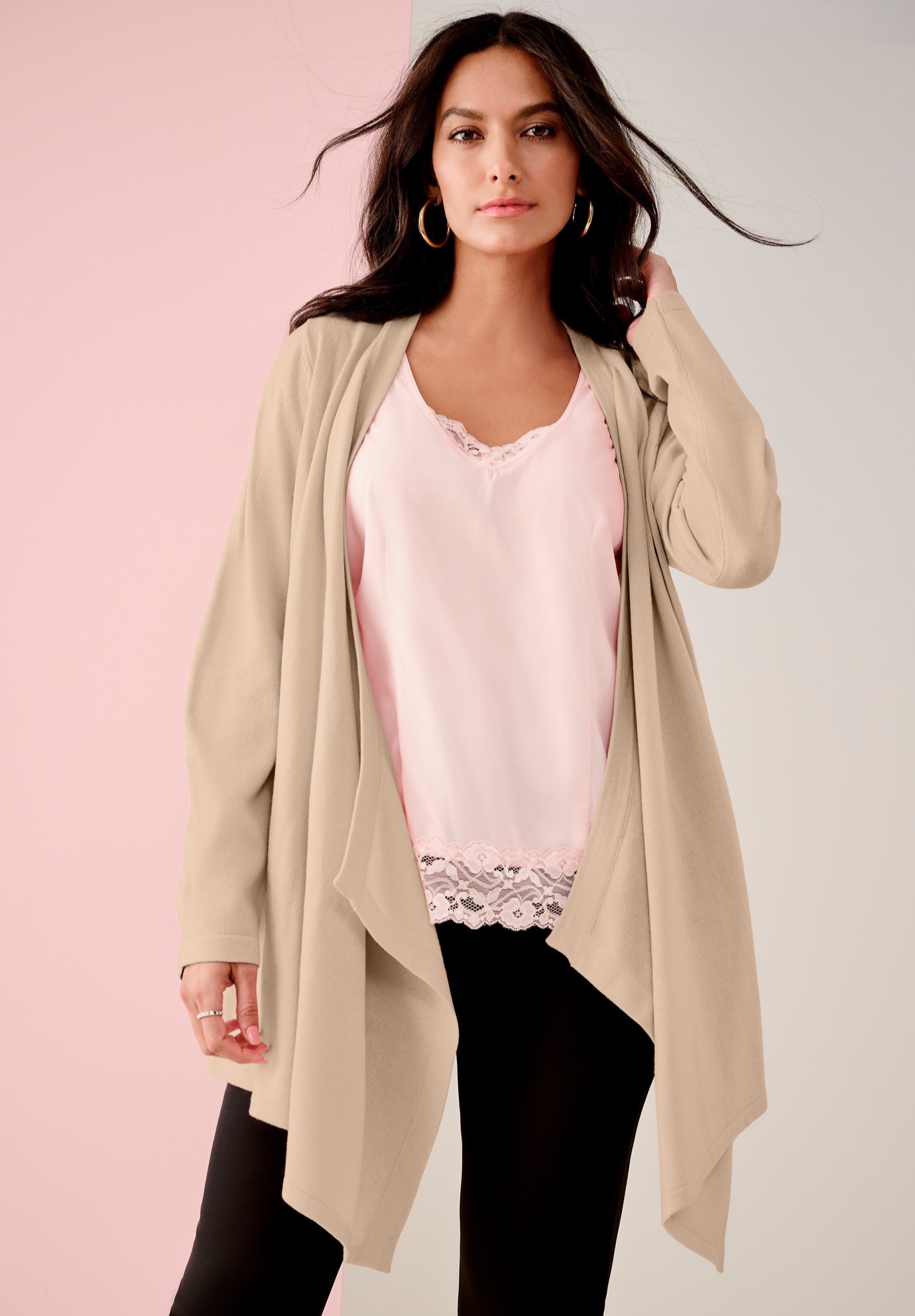 Plus Size Lightweight Handkerchief Hem Cardigan Sweater image number 0