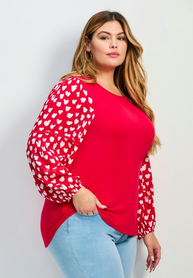 Mix Media Heart Sleeve Top image number 2