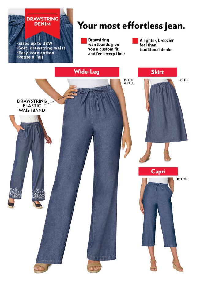 Wide-Leg Drawstring Denim Pants image number 2