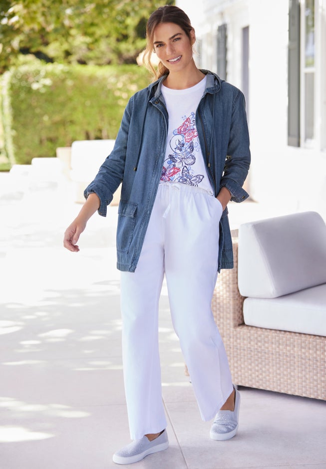 Wide-Leg Drawstring Denim Pants image number 4