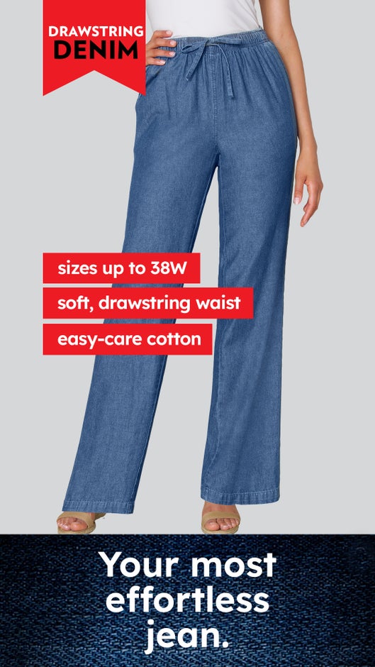 Wide-Leg Drawstring Denim Pants image number 3