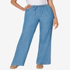 Wide-Leg Drawstring Denim Pants image number 0