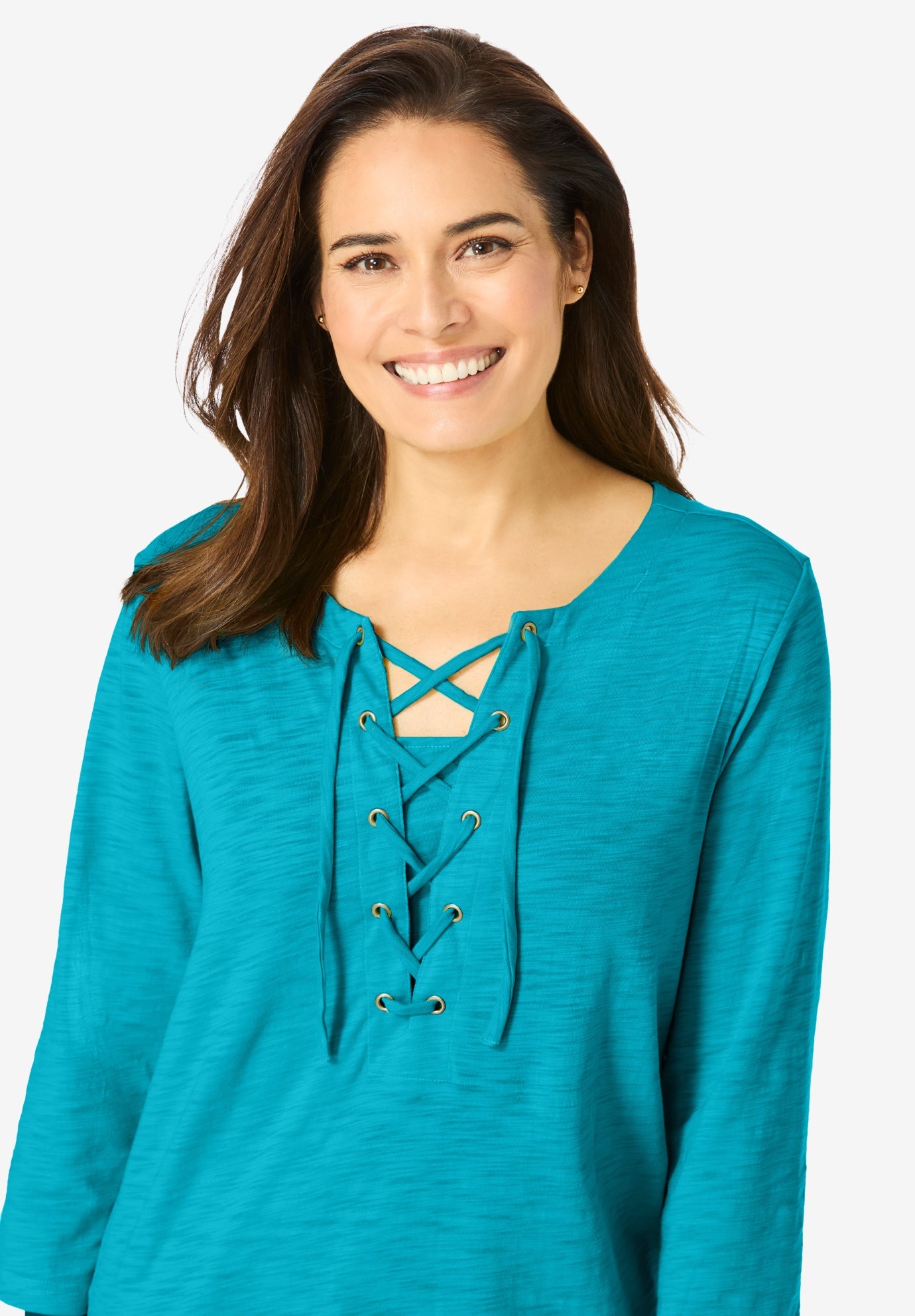 Lace-Up Three-Quarter Sleeve Tee image number 3