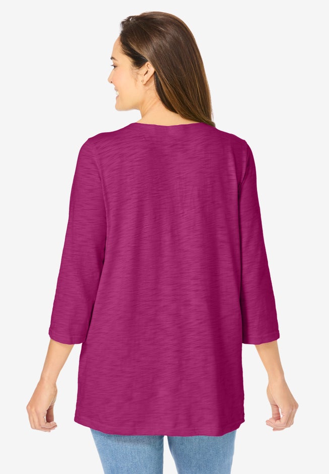 Lace-Up Three-Quarter Sleeve Tee image number 1