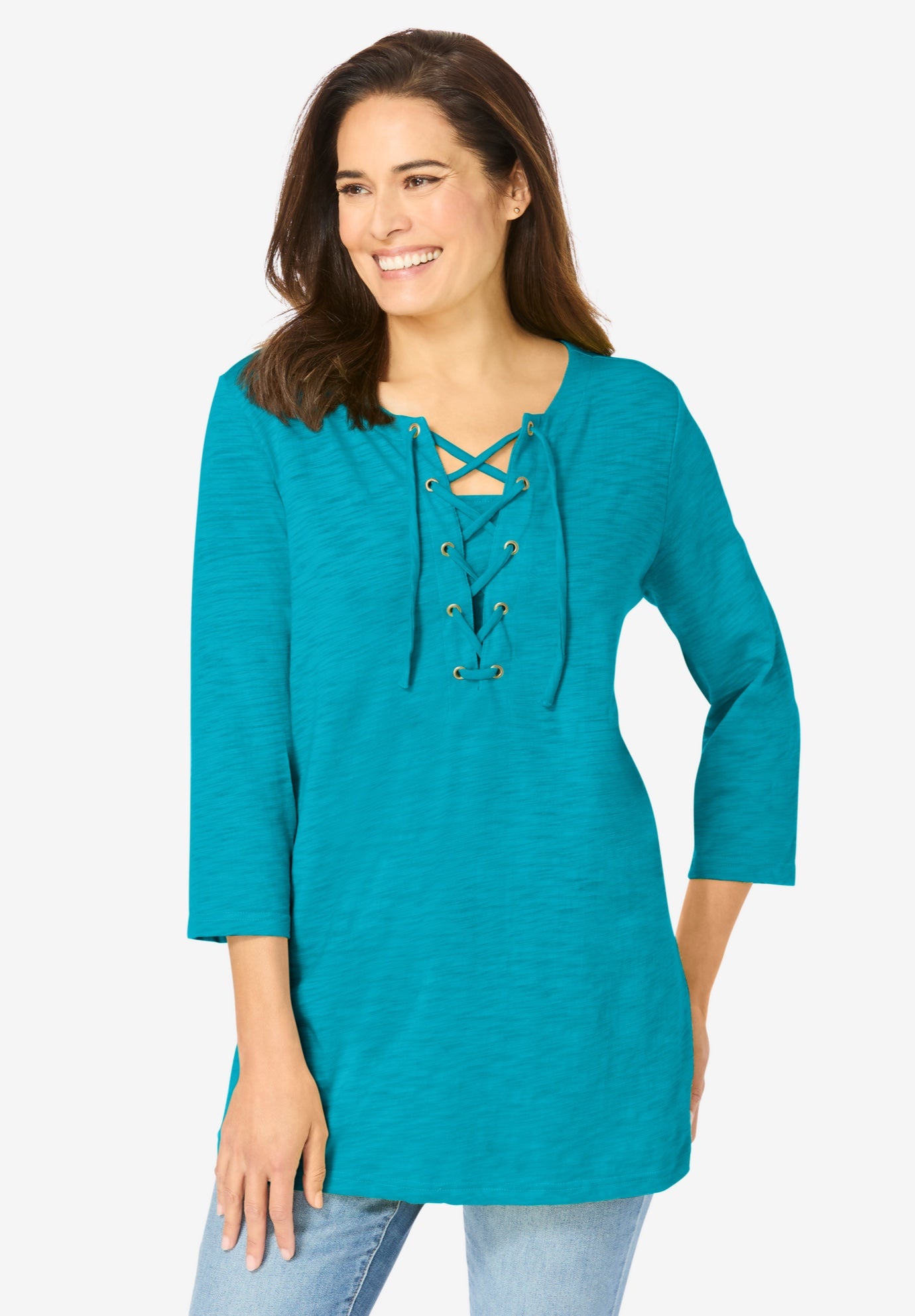 Lace-Up Three-Quarter Sleeve Tee image number 0