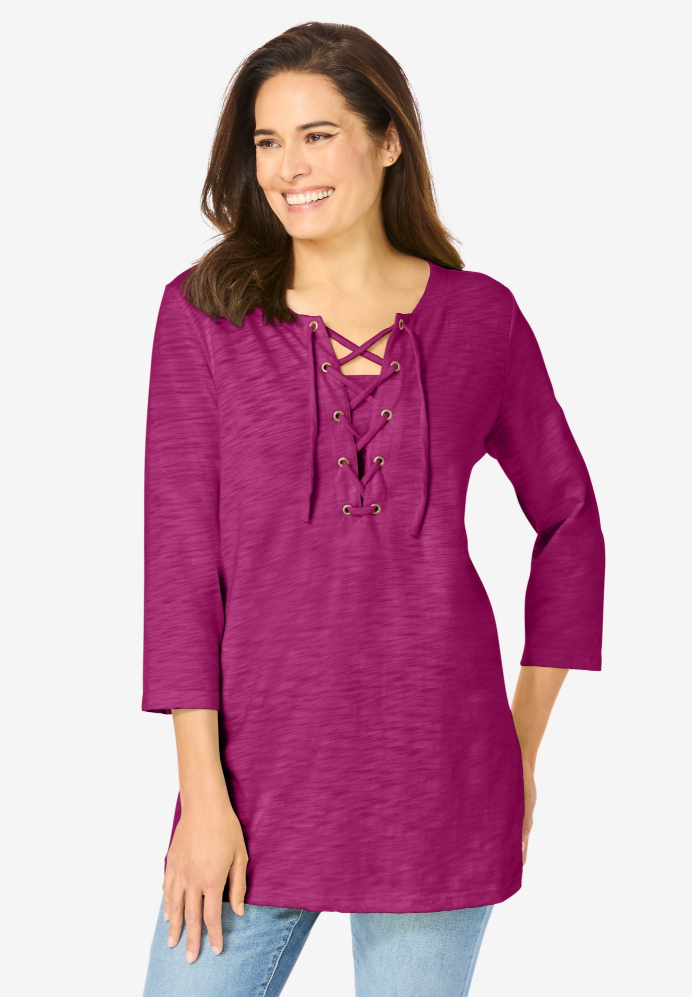 Lace-Up Three-Quarter Sleeve Tee image number 0