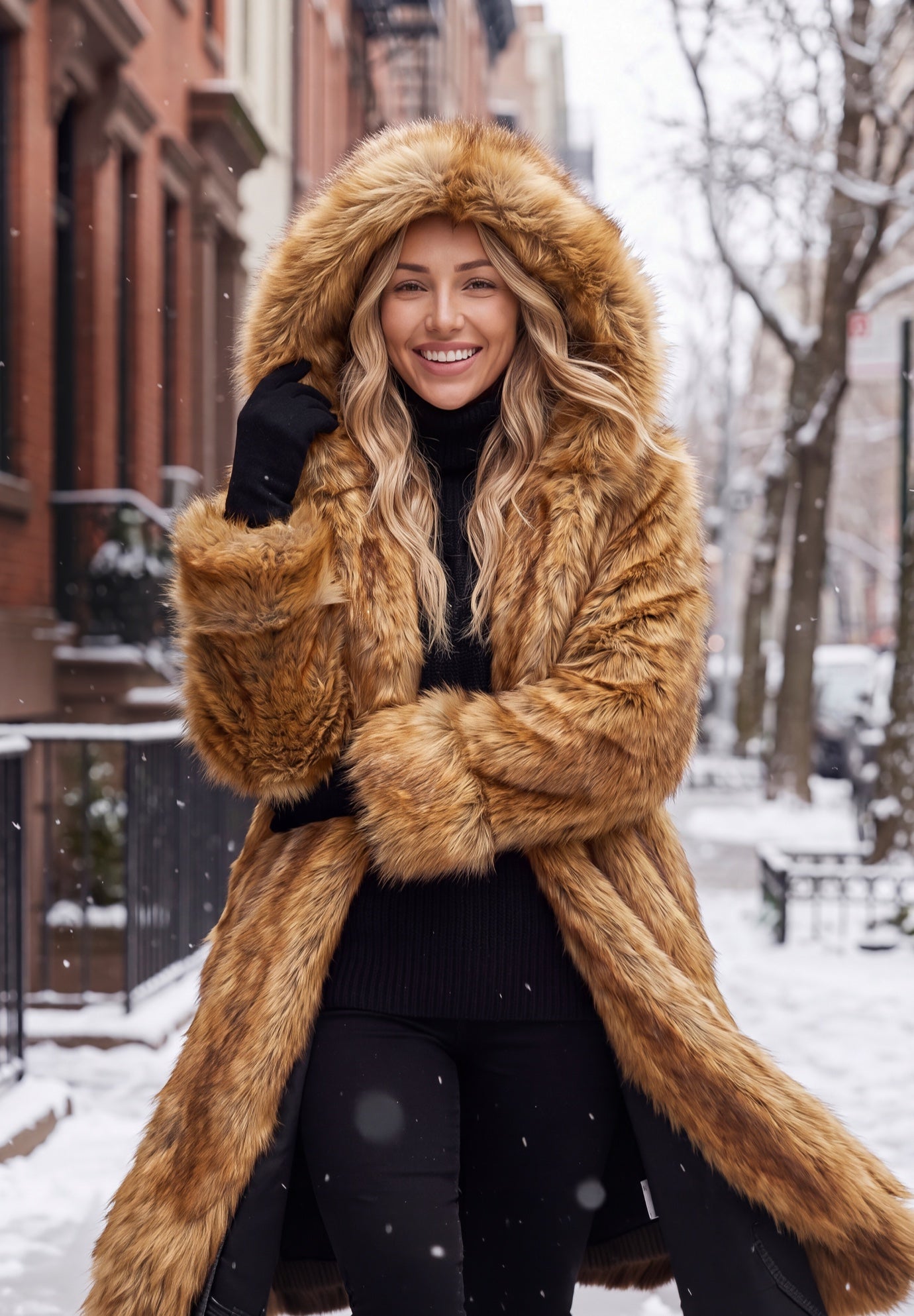 Plus Size Hooded Faux Fur Coat image number 5